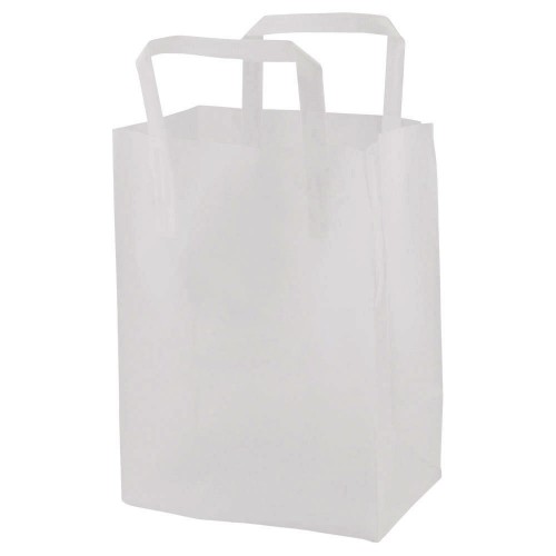 CLEAR FROSTED TRI-FOLD HANDLE SHOPPING BAGS